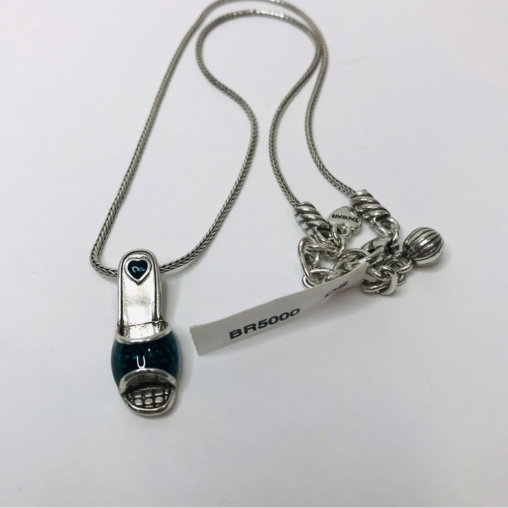 New BRIGHTON Silver Green Shoe Charm Necklace